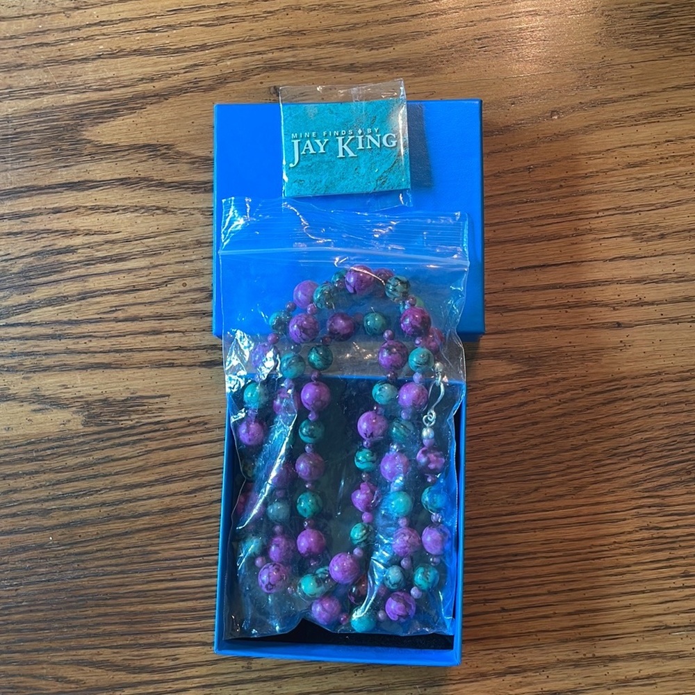 Jay King Purple and Green Plume Stone Beaded 36” Necklace - Picture 6 of 6